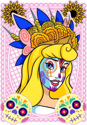 vectores plantilas DÍA DE MUERTOS,PRINCESA,DISNEY,CATRINA,NIÑA,